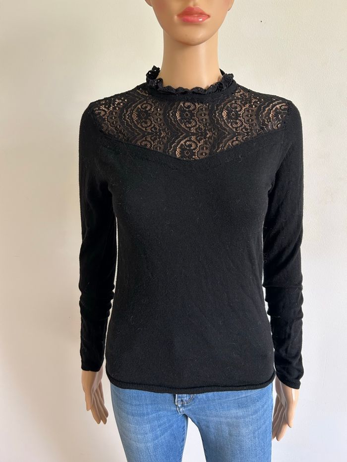 Pull noir avec dentelle Morgan taille XS bon état - photo numéro 1