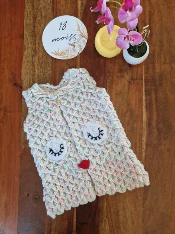 Gilet sans manches crocheté main chouette 18 mois