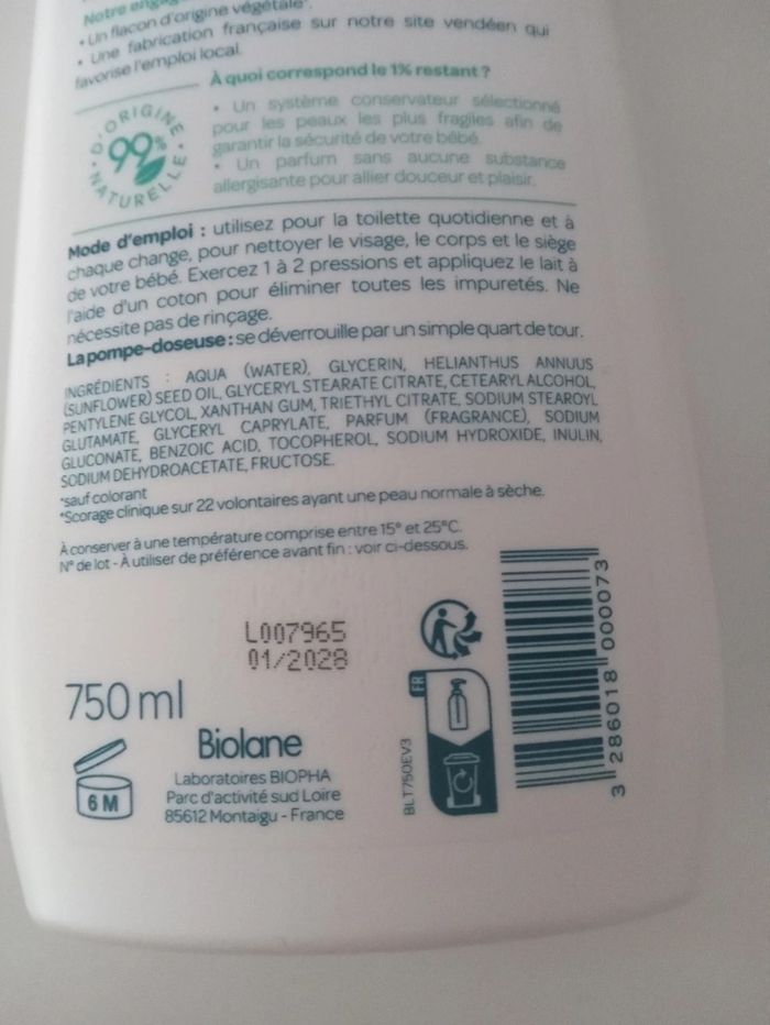 Lait de toilette bébé.  biolane . Neuf - photo numéro 3