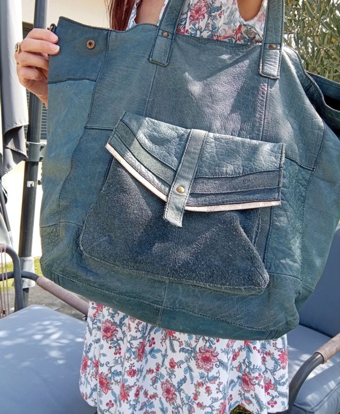 Sac cabas cuir bleu Pièces - photo numéro 10