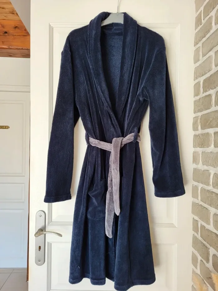 Peignoir/ robe de chambre tout doux bleu marine - Kiabi