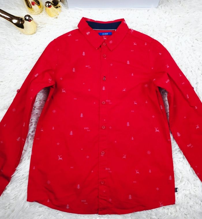 Chemise de Noël manches longues rouge et blanche Garçon taille 10 ans marque Okaidi 🎸 - photo numéro 2