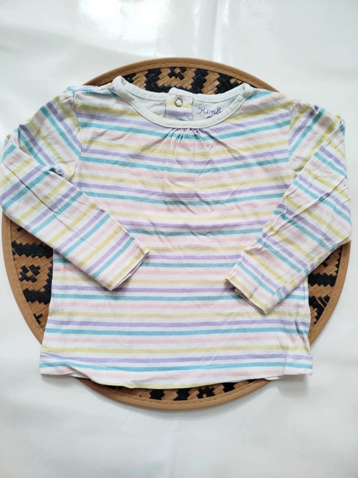 T-shirt manches longues 24 mois fille Kimbaloo couleurs joyeuses rayures