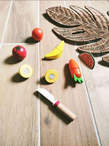 🥕Jeu d'imitation  - Dinette en bois aliments fruits et légumes à scratch