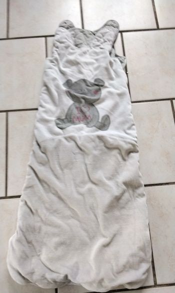 Gigoteuse turbulette, beige et grise, un motif d ours, 80 cm à 105 cm