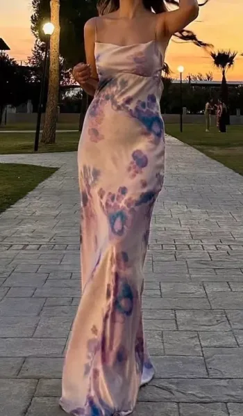 Magnifique robe été longue dos nu imprimé satinée Zara xl
