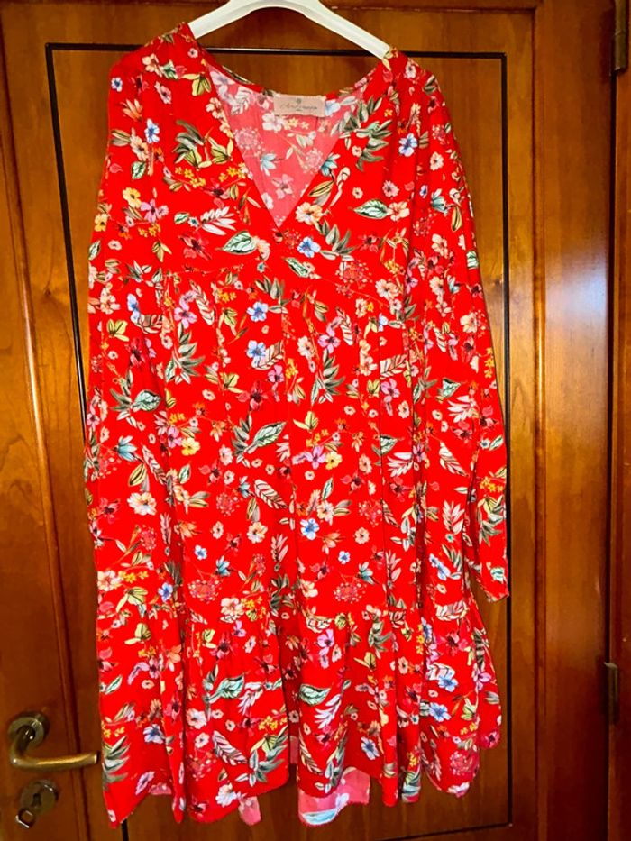 Robe rouge fleurie 40-42 April Vintage