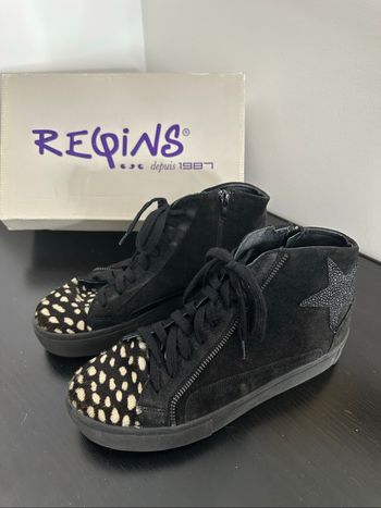 Baskets en cuir noir et crème Reqins T39