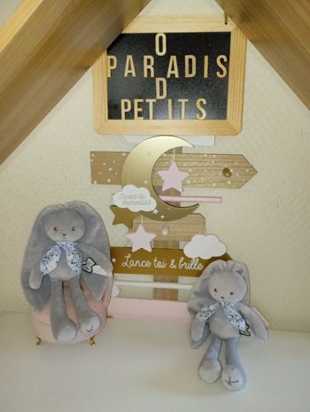 2 doudous lapin kaloo bleu clair 25cm