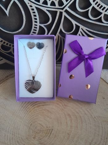 Coffret parure acier inoxydable cœur argenté