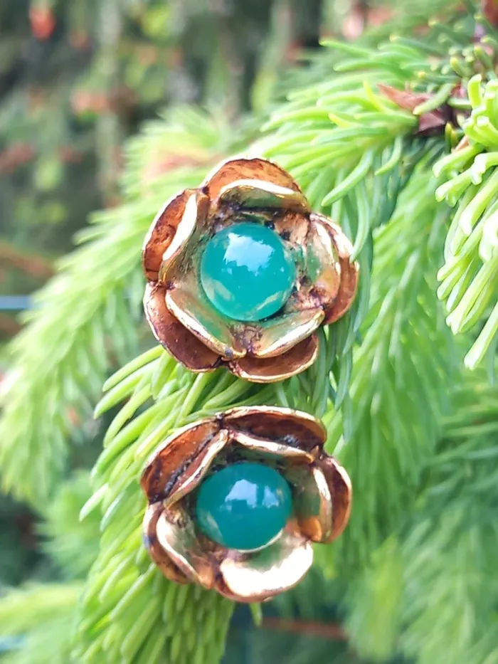 Boucles d'oreilles vintage à clip dorée et verte - photo numéro 3