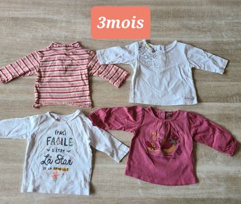 Lot 3 mois fille t-shirts manches longues 