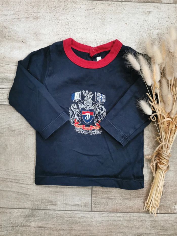 🌸Teeshirt manches longues Jacadi 12mois bleu marine rouge