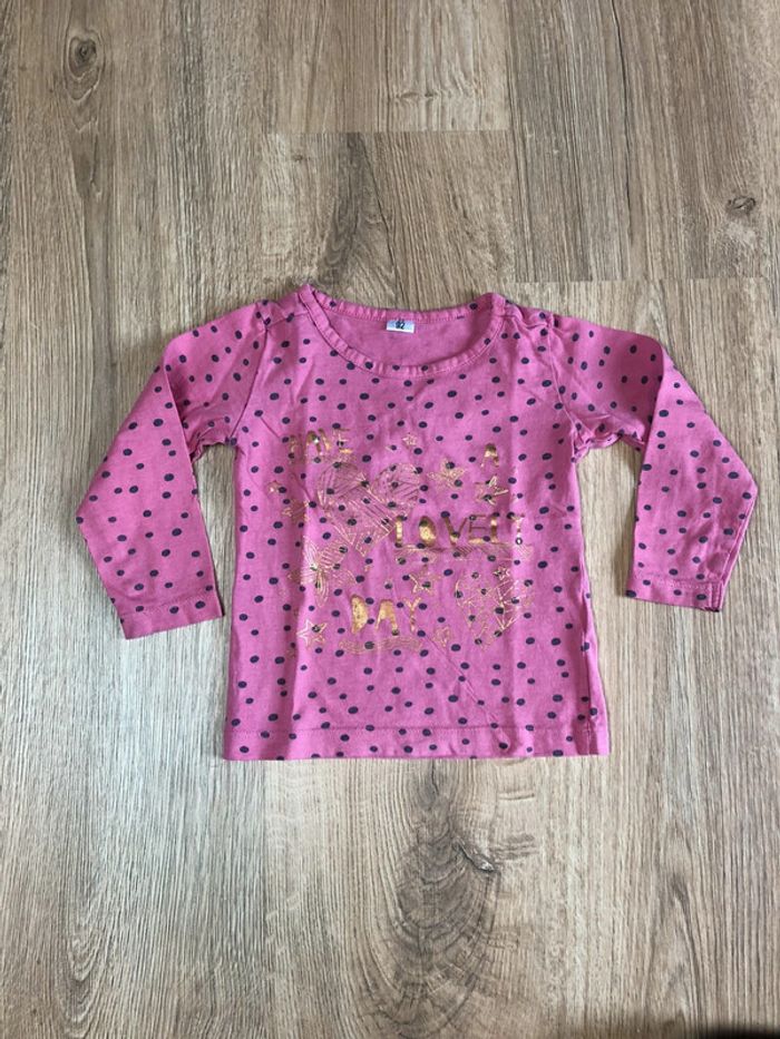 T-shirt longues manches rose 92cm - photo numéro 2