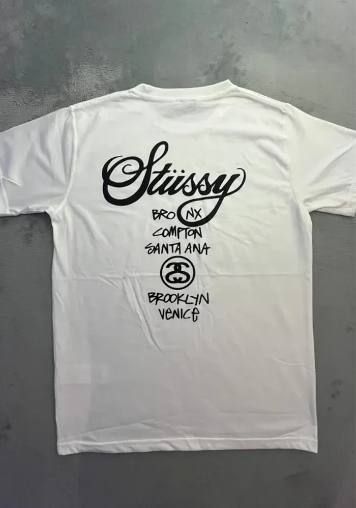T-shirt Stussy White Crewneck Big Logo City Black – Taille L - photo numéro 4