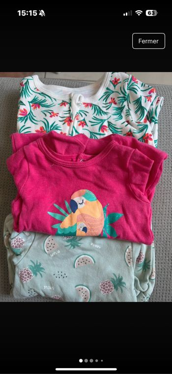 Lot 3 pyjamas Kiabi bébé fille 1 mois