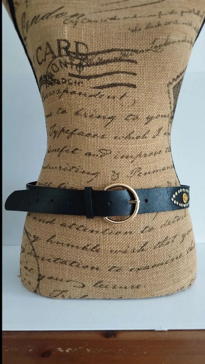 Ceinture noire clous doré effet pierres orange - photo numéro 2