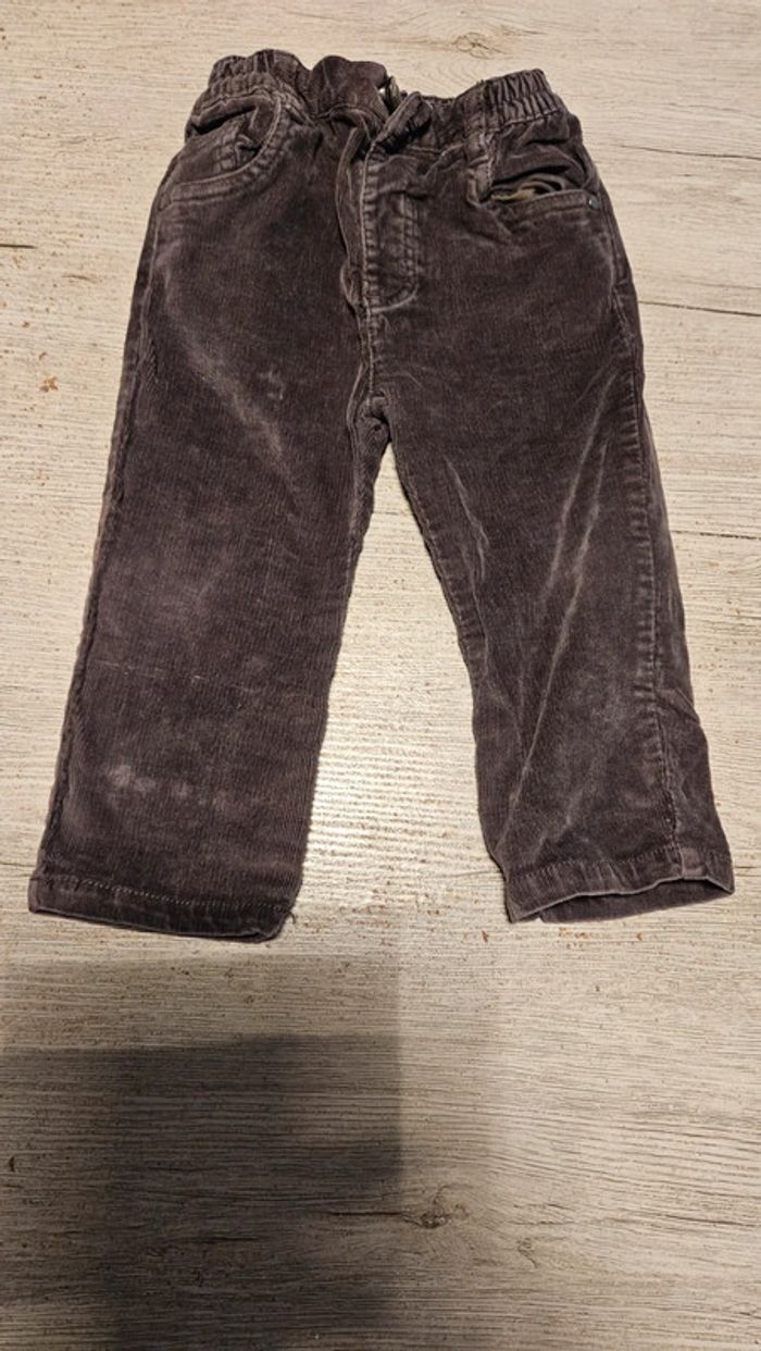 Pantalon brun en velour cotelé, stretch, Grain de Blé, 18 mois - photo numéro 2