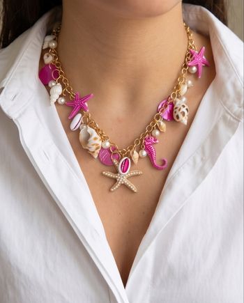 Collier rose étoile de mer coquillage été plage tendance