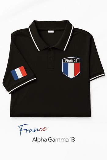 Polo respirant noir légèrement extensible motif Tricolore - Boutonnés, manches courtes