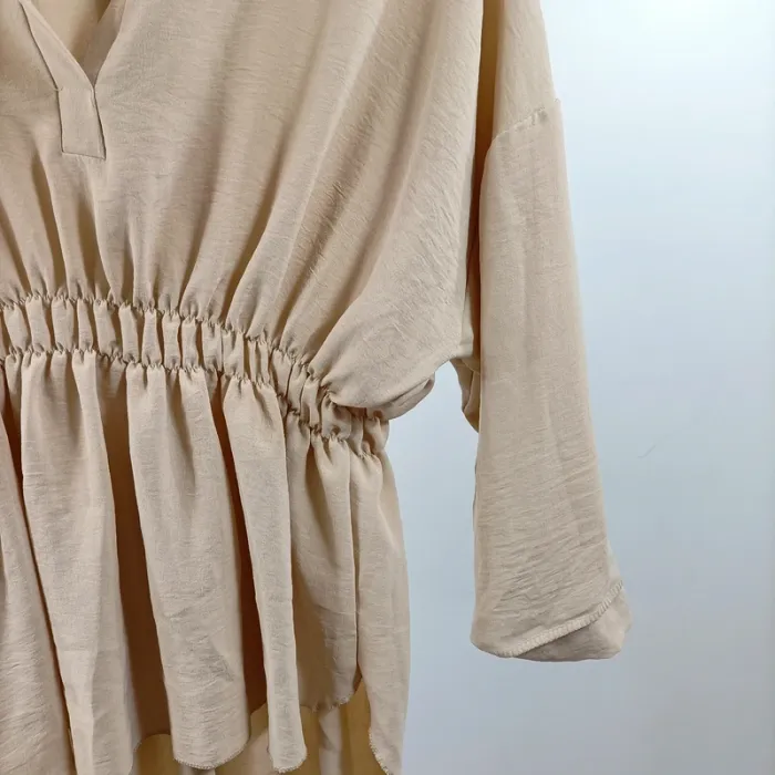 Tunique beige manches longues taille froncée col tunisien fluide T1 A1438 - photo numéro 3