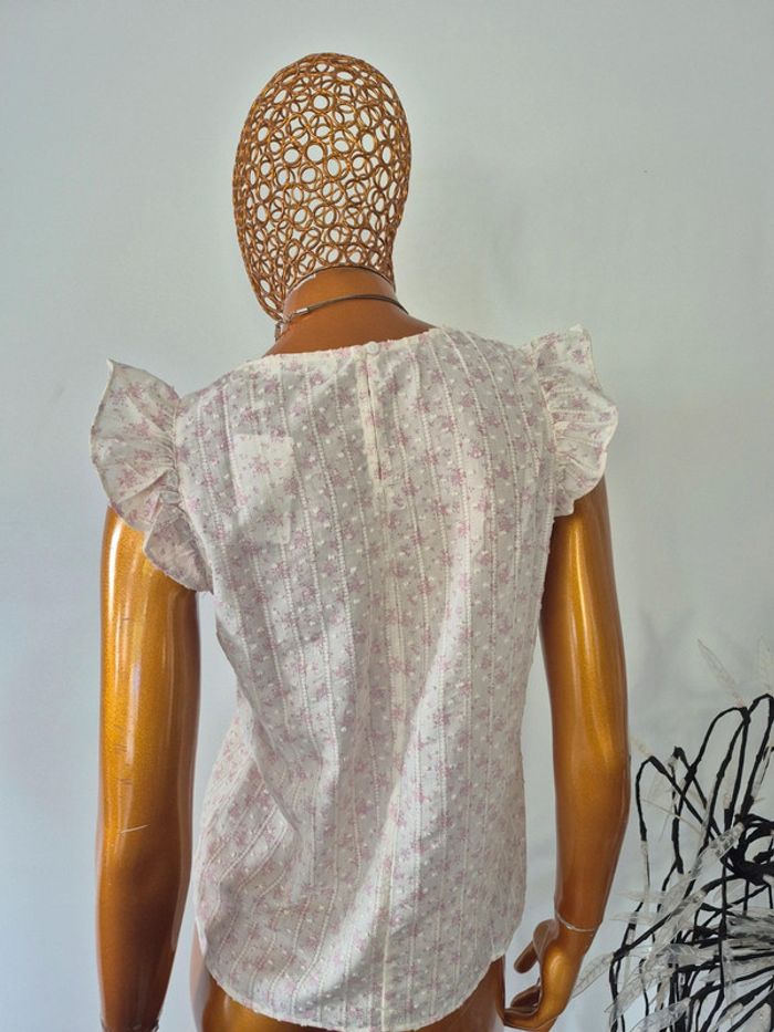 Blouse Manches Courtes Femme Crème et Rose Taille S/36 - photo numéro 2
