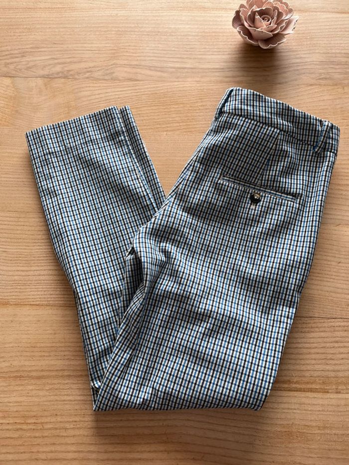 Pantalon à carreaux bleu Mango