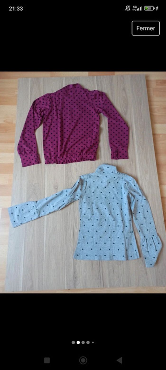 2 col roulé à pois un fushia violet marèse /un gris Lisa rose 10 ans - photo numéro 3