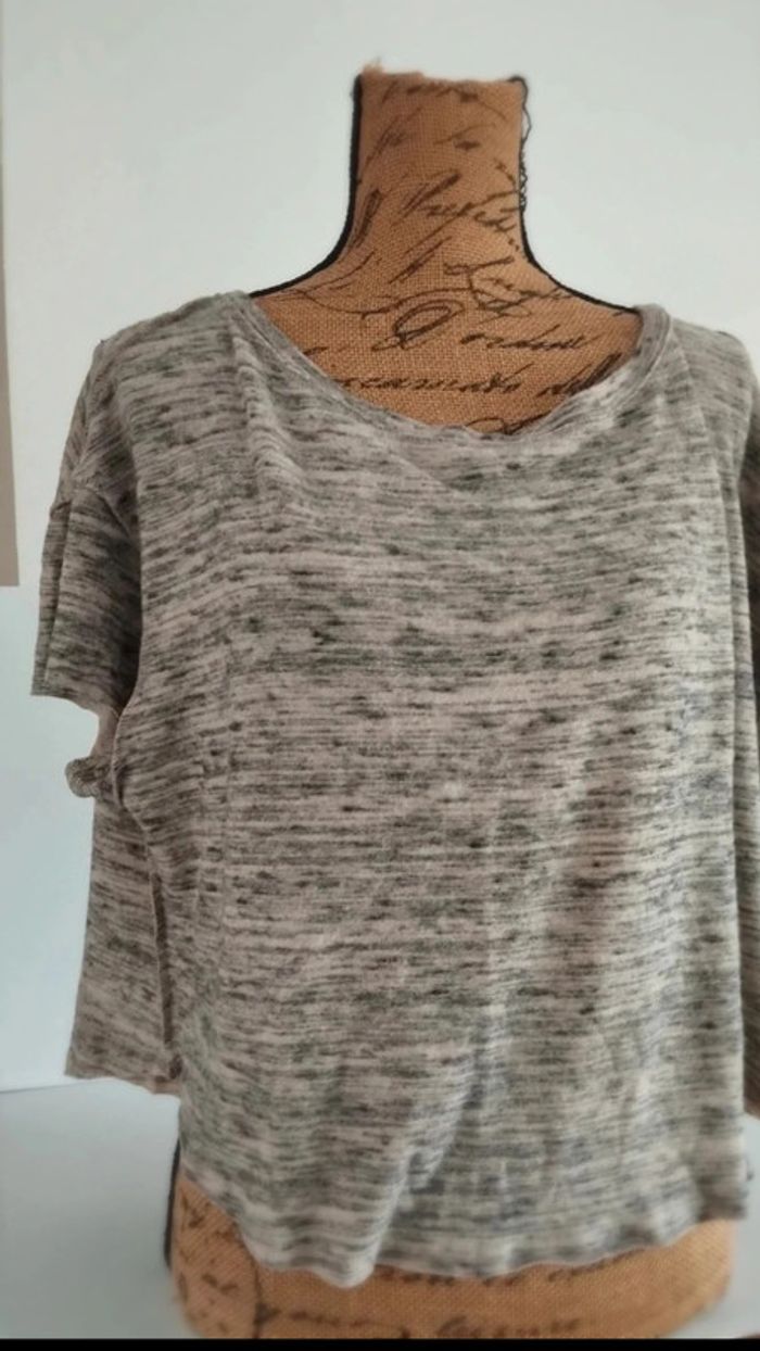 Top haut Tee shirt beige chiné taille l - photo numéro 3