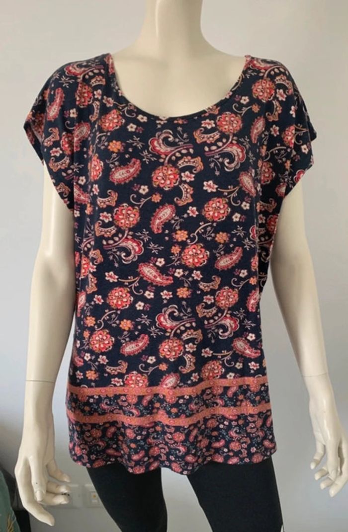 Top tunique vintage imprimée manches courtes Camaïeu taille L ou 40/42 - photo numéro 2
