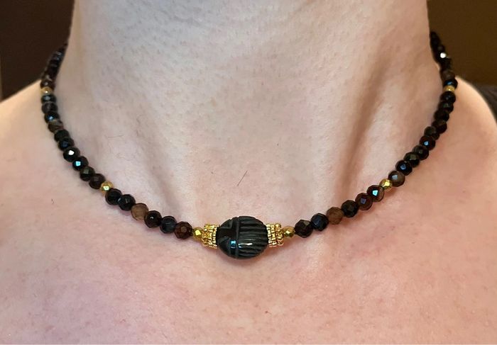 Collier amulette scarabée Onyx et Agate noirs - photo numéro 6
