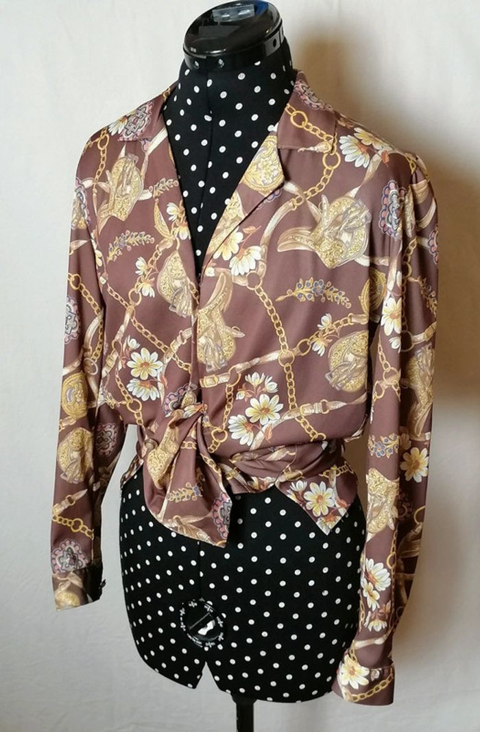 Chemisier bijoux marron doré Taille L Vintage - photo numéro 11