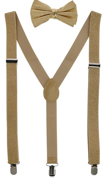 Ensemble noeud papillon et brettelles dorés.