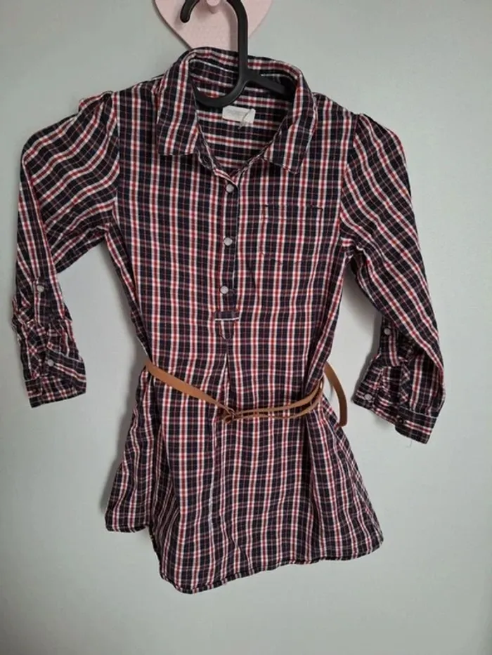 Robe chemise à carreaux bleue marine et rouge Orchestra 6 ans