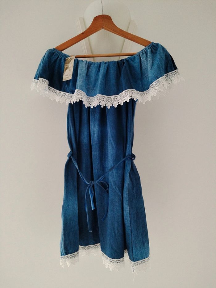 Robe tunique effet jean avec dentelles bleu foncé