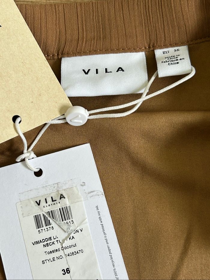 Blouse beige marron neuve à manches longues Vila taille 36 - photo numéro 9