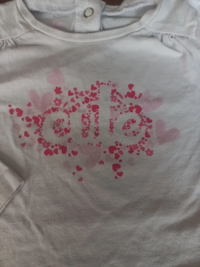 T-shirt blanc "elle" in extenso 12mois 74cm - photo numéro 3