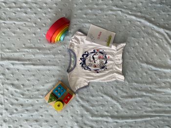 teeshirt manches courtes blanc et bleu impression devant 12 mois