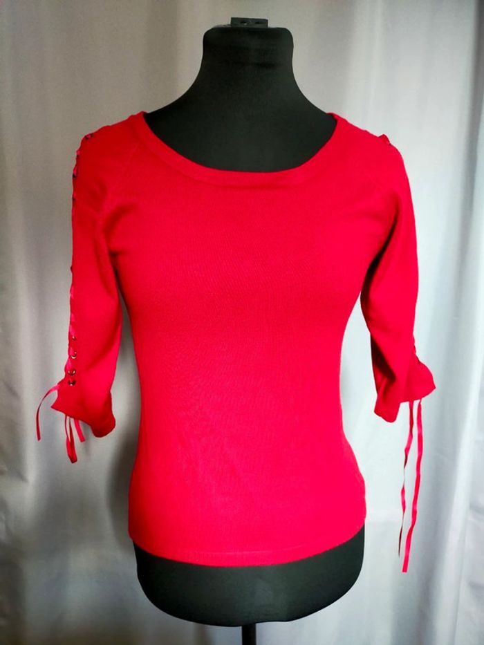 Pull rouge à lacets sur manches – Morgan – T. S - photo numéro 15