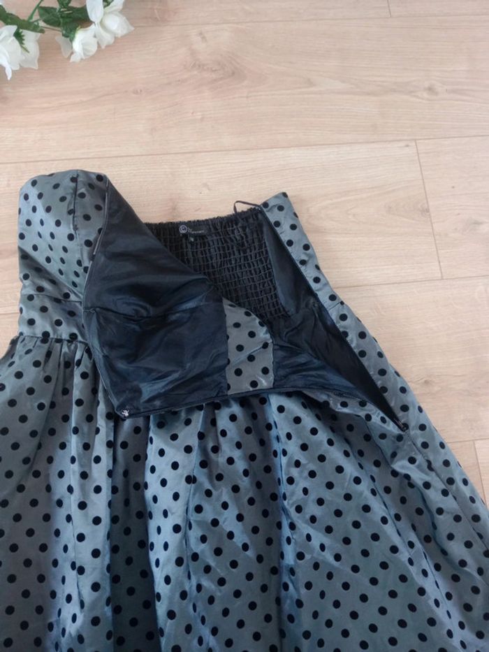 Robe de cérémonie 38 grise cérusée pois noirs c30 - photo numéro 11