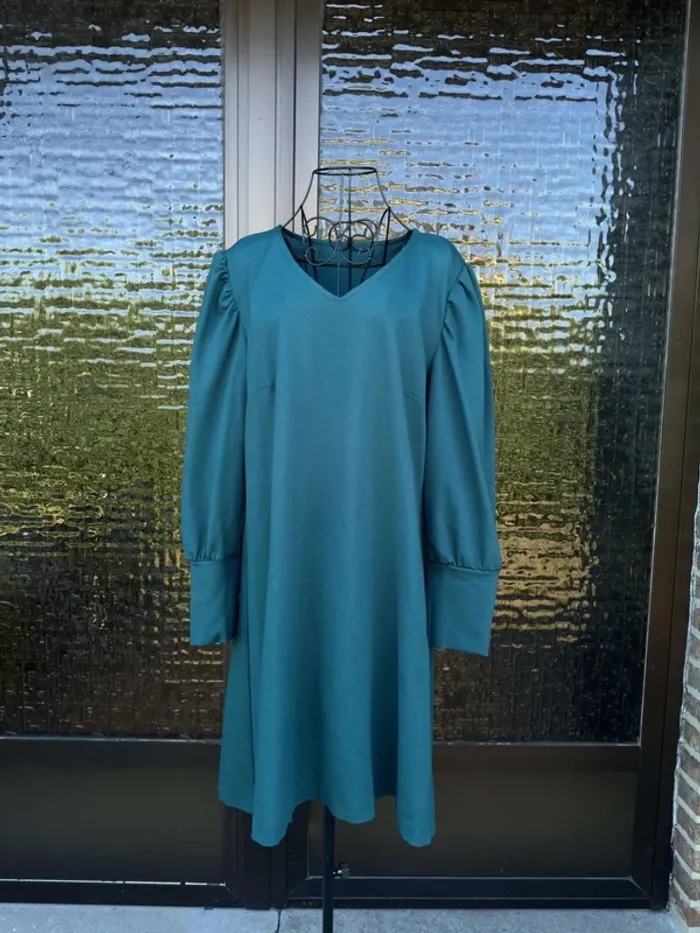 Robe Bleu-Verte Manches Longues Bouffantes - photo numéro 5