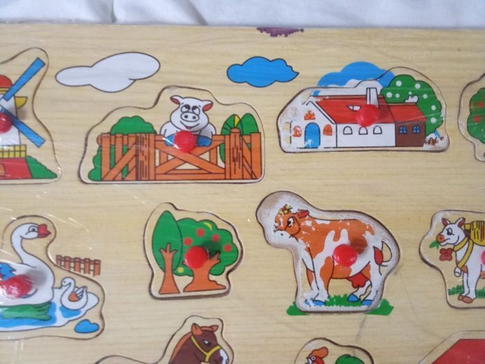 Puzzle en bois la ferme 12 pièce, dès 1 an, 24 pièces, animaux, personnages - photo numéro 2