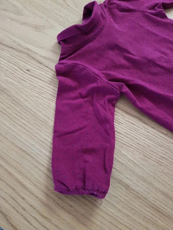Tee-shirt manches longues col roulé violet à pois Kitchoun 6 mois - photo numéro 3