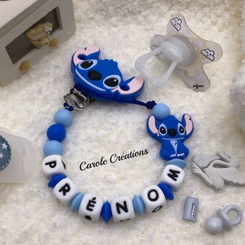 Attache tétine personnalisée stitch en silicone 