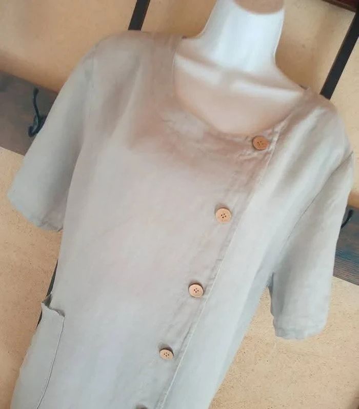 Blouse en Lin crème T-44 - photo numéro 3
