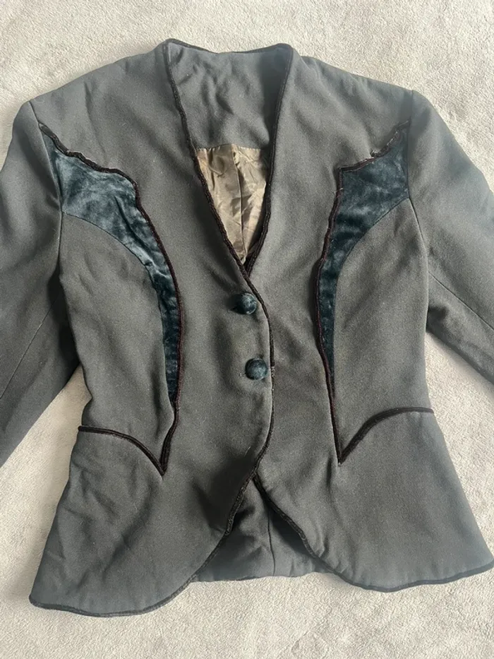 Veste cintrée vintage à empiècements velours noir – T. M - photo numéro 2