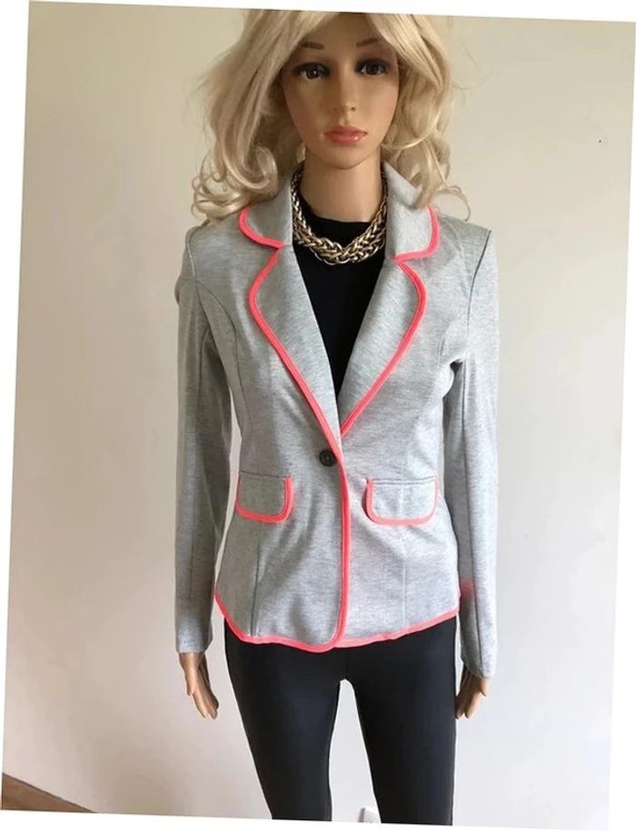 Blazer gris et rose fluo neuf AJC taille 36 - photo numéro 3
