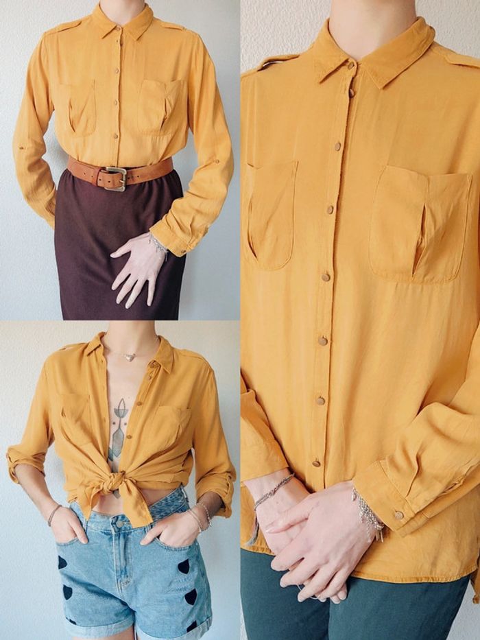 Chemise jaune moutarde daim vintage / Promod - 38/M