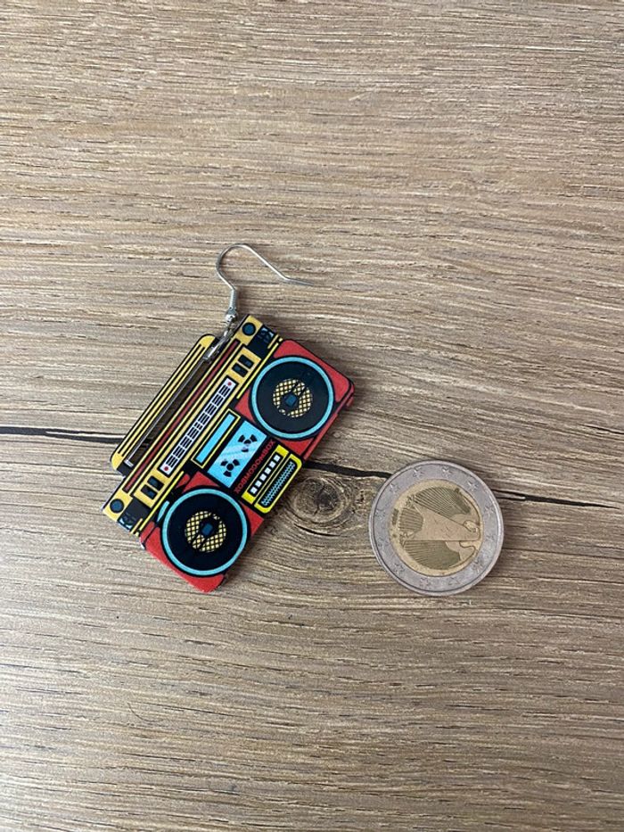 Boucles d oreilles poste cassette audio rétro - photo numéro 5