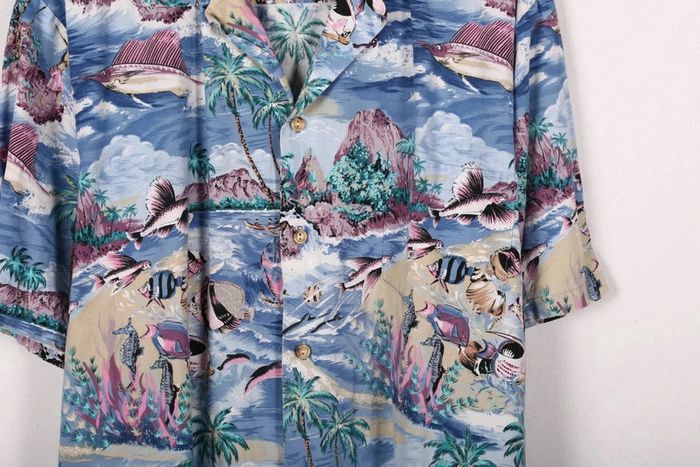 Chemise Hawaïenne vintage 90's en coton motif iles et poissons made in USA (#250025) - photo numéro 5